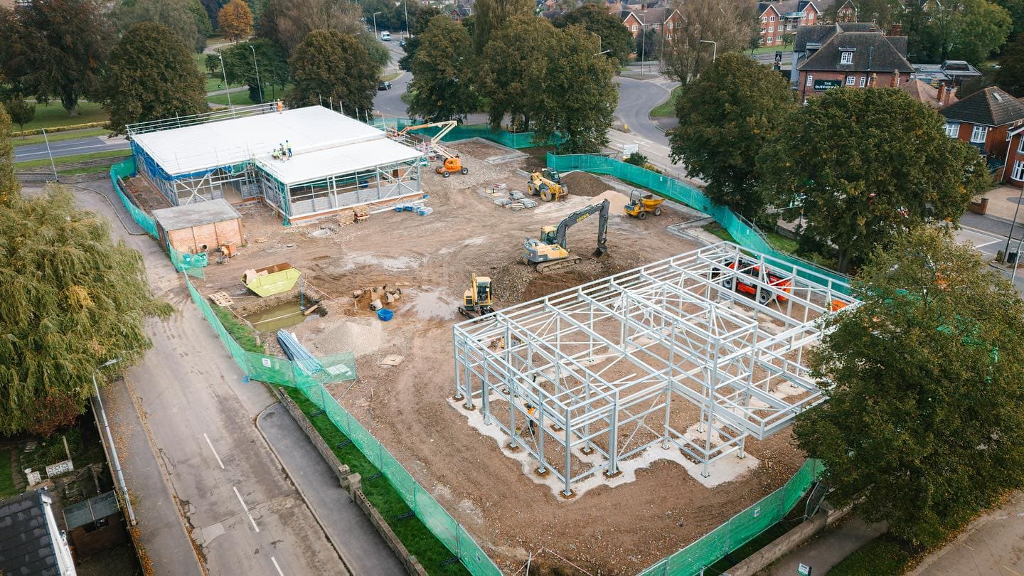 Steel framed building under construction